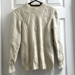 Alpaca Fleece Thick Knitted Crewneck Cream White Long Sleeve Winter Sweater